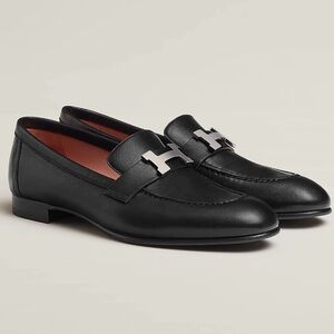 Hermes Paris Black Leather Loafers